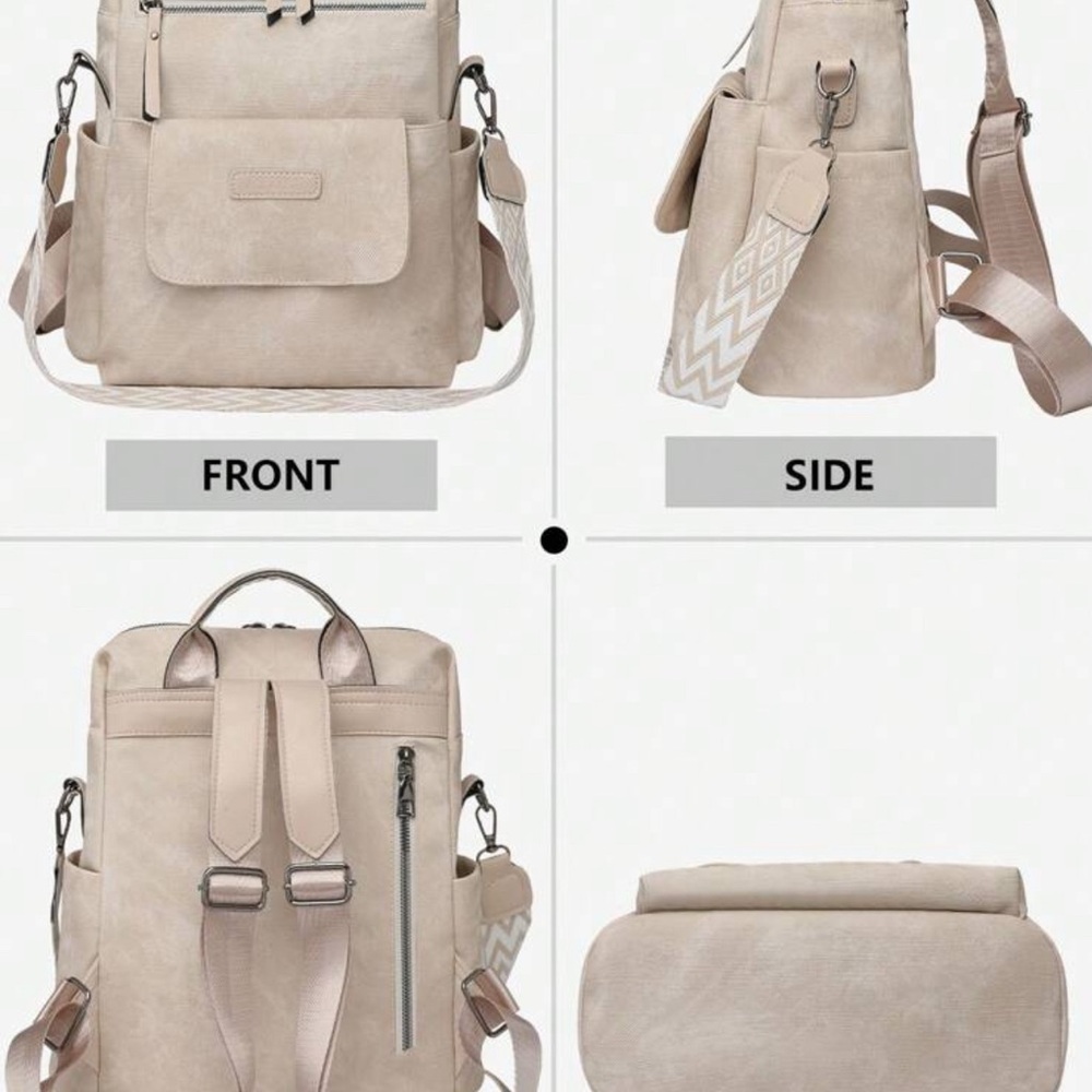 Brown Leather Canvas Backpack - Picture 7 of 10